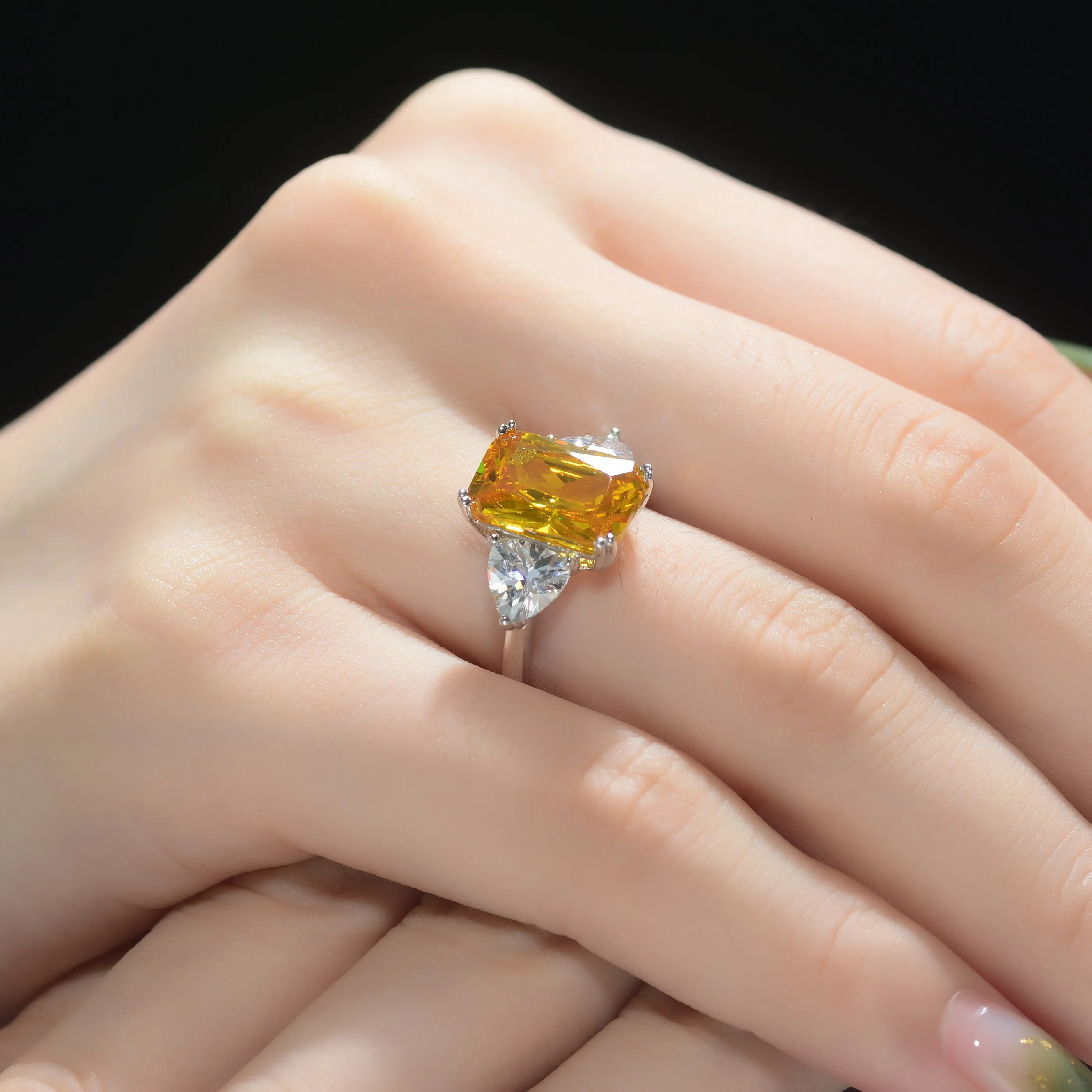 Sterling Silver Rhodium-Plated Yellow Cubic Zirconia Ring