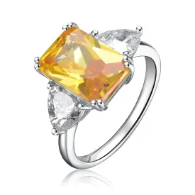 Sterling Silver Rhodium-Plated Yellow Cubic Zirconia Ring