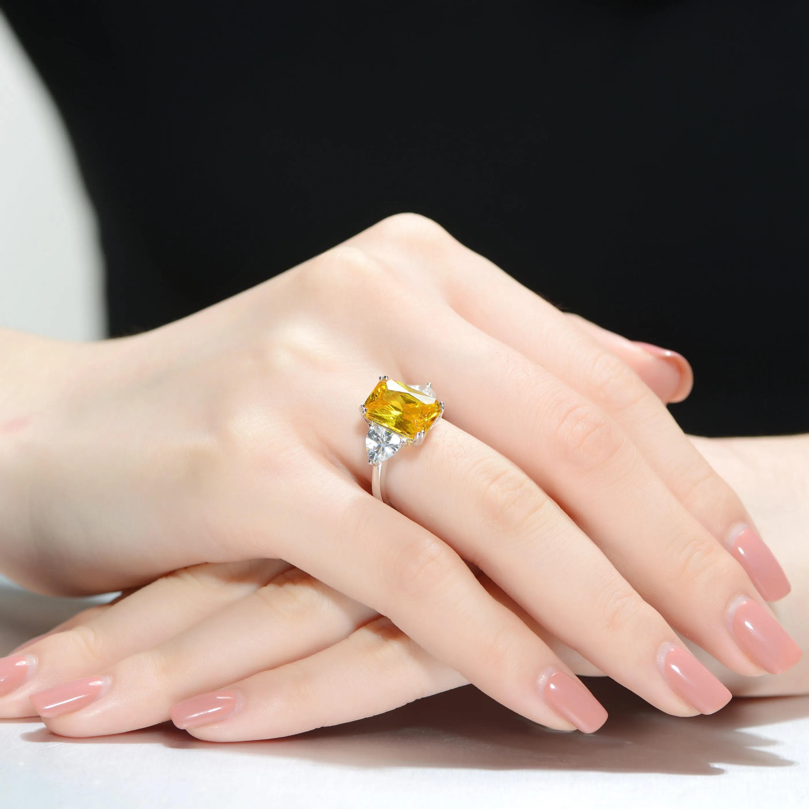 Sterling Silver Rhodium-Plated Yellow Cubic Zirconia Ring