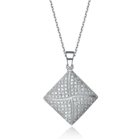 Sterling Silver White Gold Plated Cubic Zirconia Diamond shaped Necklace