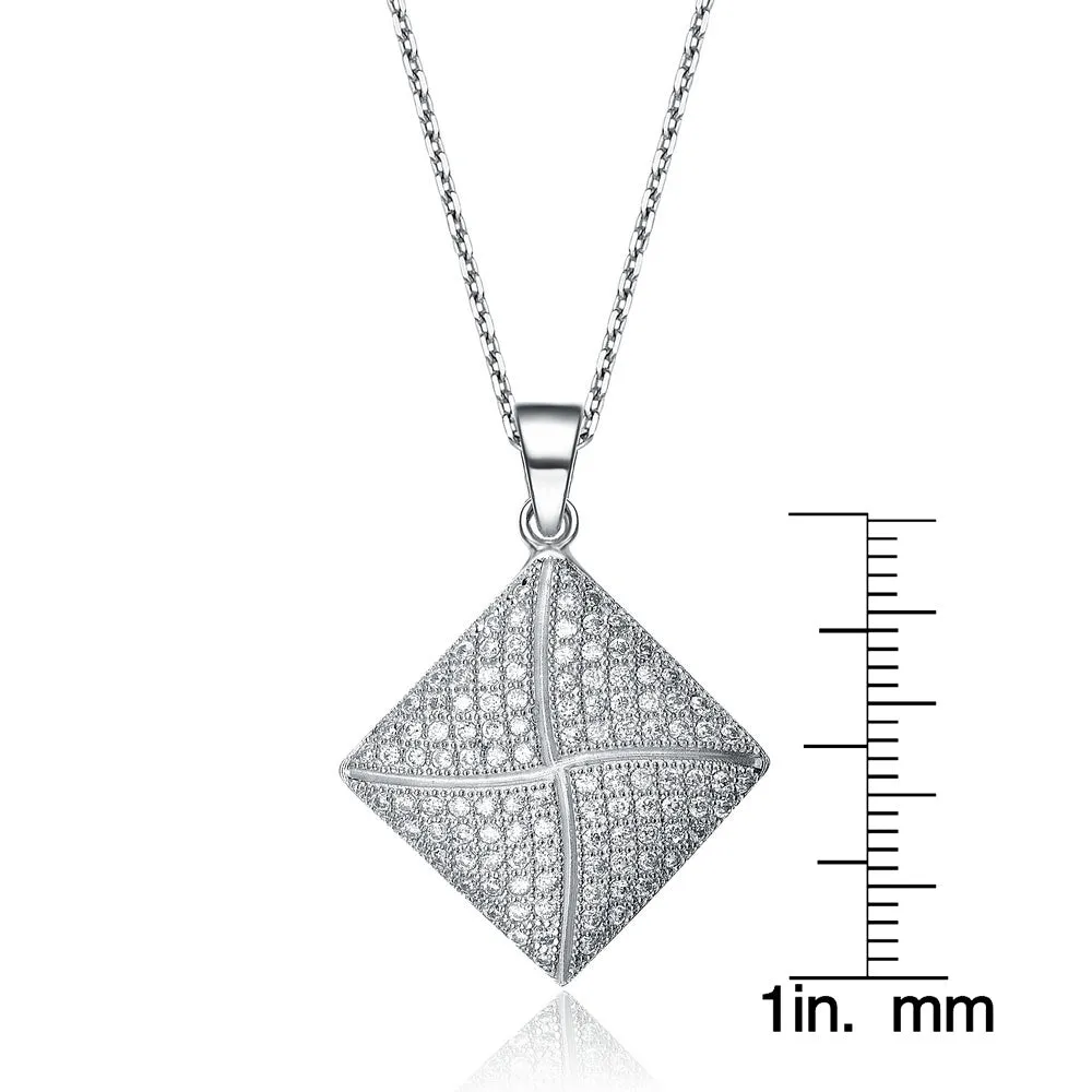 Sterling Silver White Gold Plated Cubic Zirconia Diamond shaped Necklace