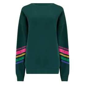 Sugarhill Eadie Sweatshirt-Dark Green Sleeve Stripes