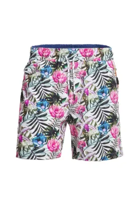 Tropical Flora Print Swim Trunks
