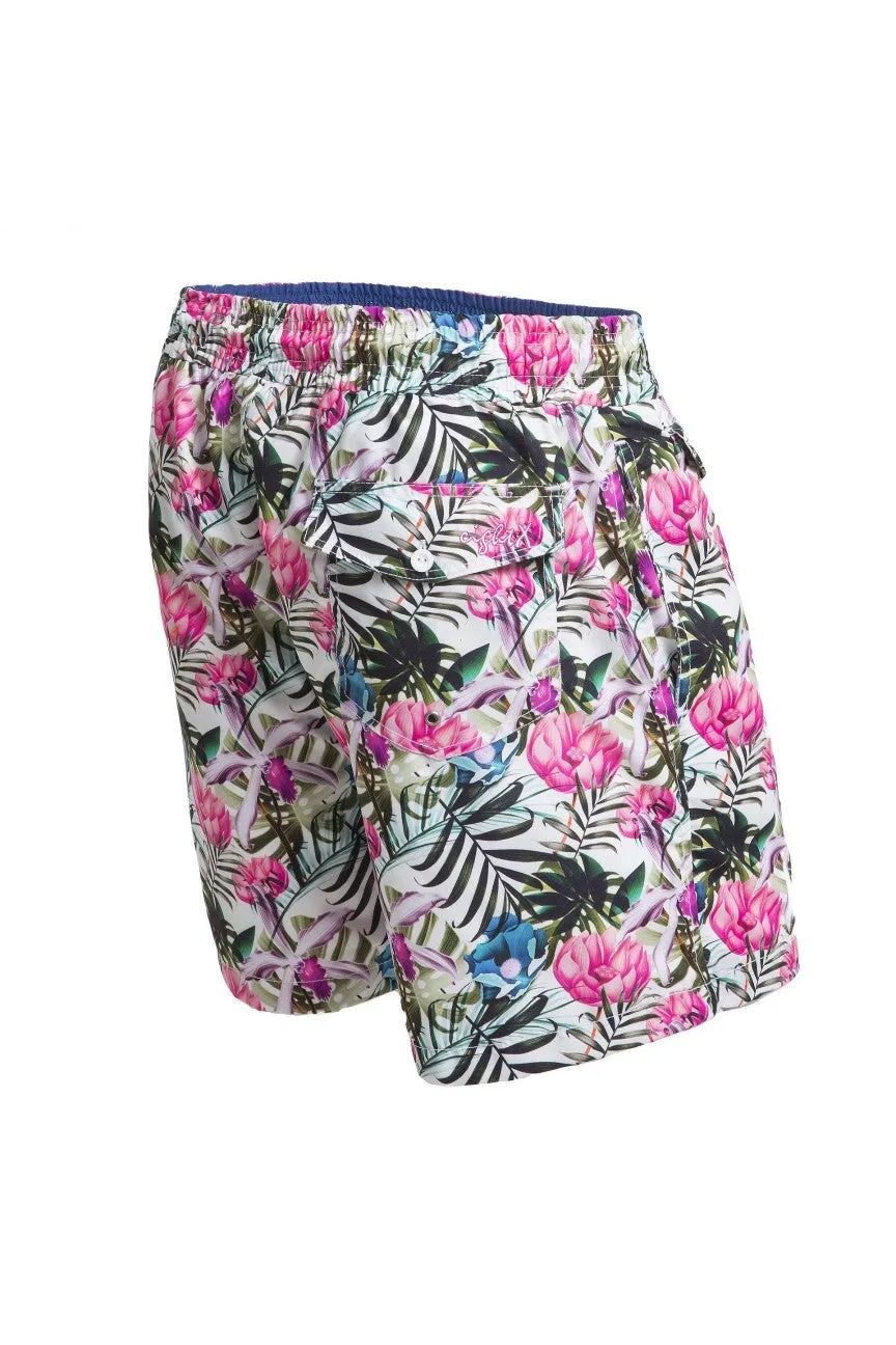 Tropical Flora Print Swim Trunks