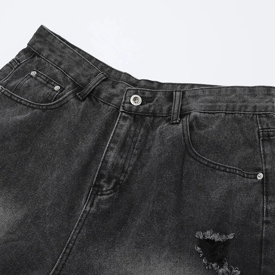 'Unraveled' Distressed Denim Shorts with Zip Detail