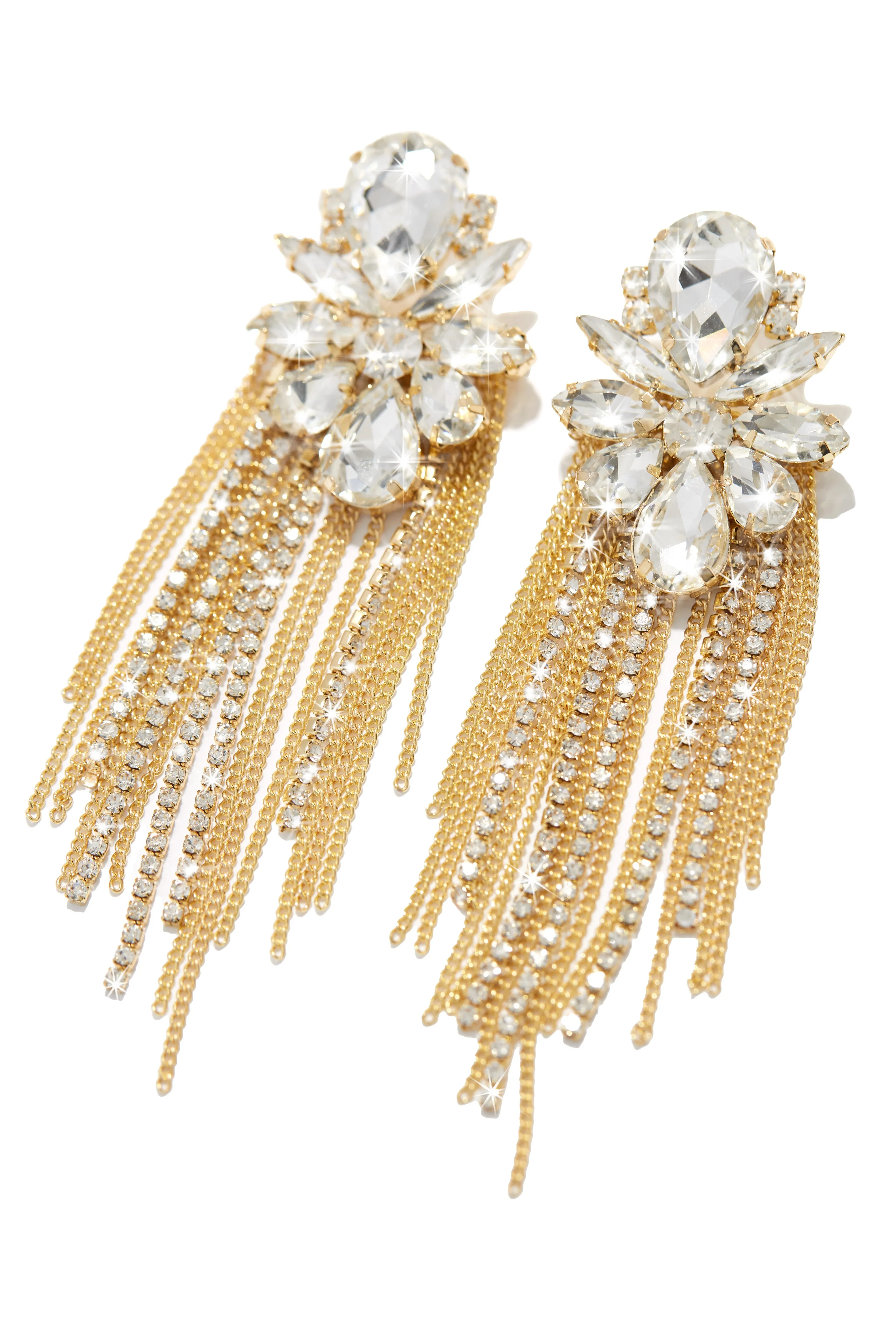 Upper Class Embellished Tassel Earring - Gold