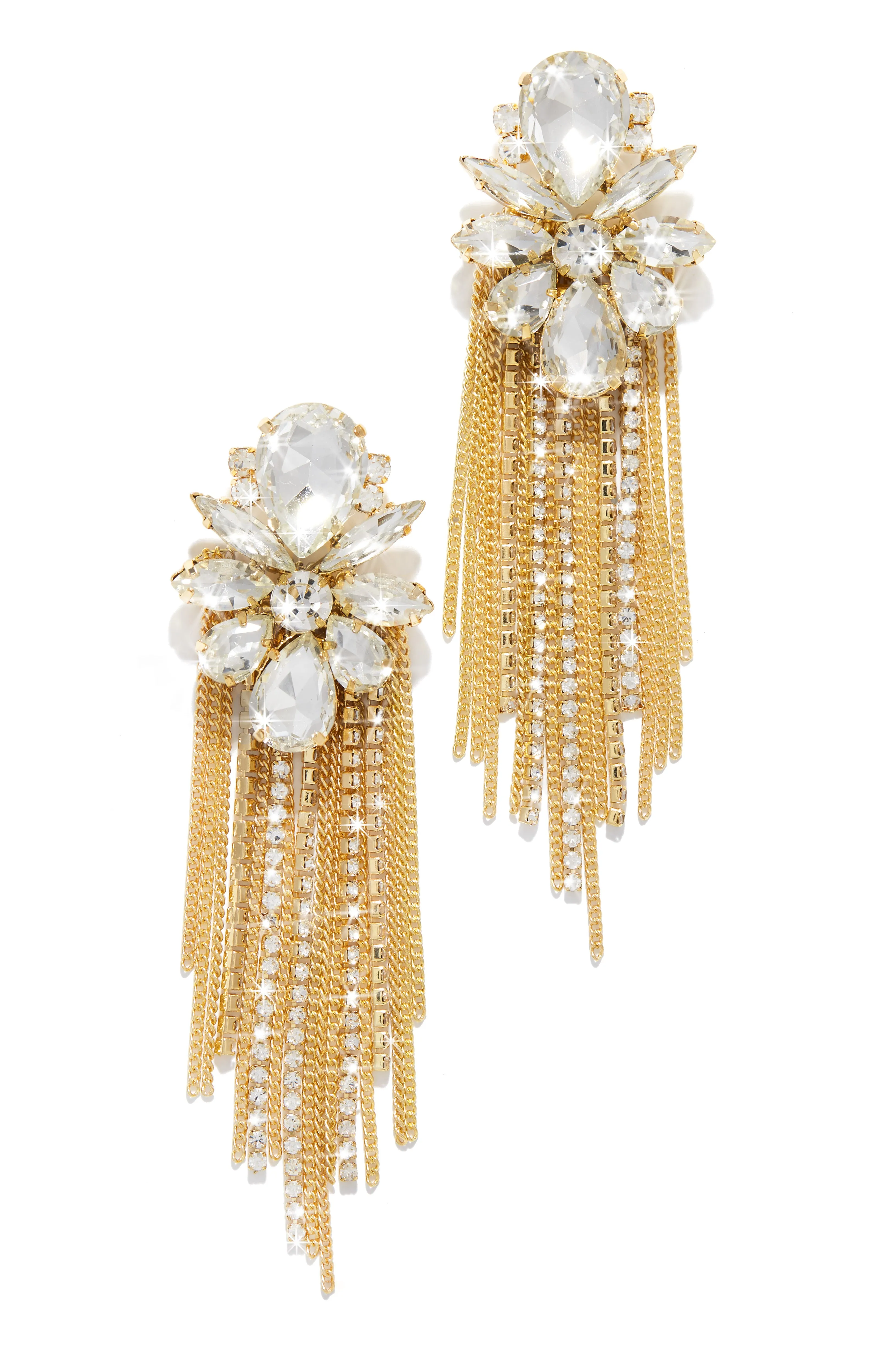 Upper Class Embellished Tassel Earring - Gold