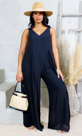 V-Neck Woven Jumpsuit - Black FINAL SALE