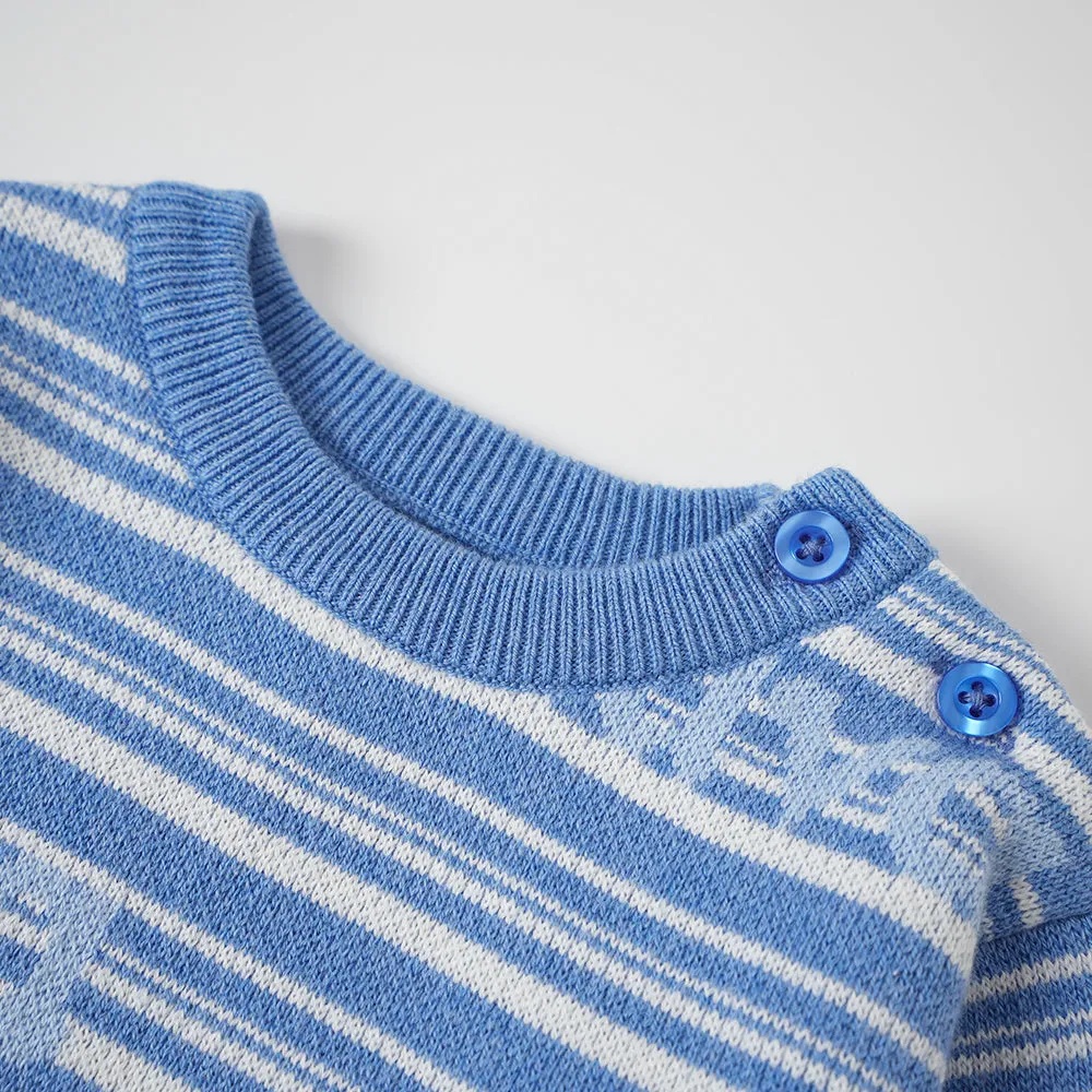 Vauva FW23 - Baby Boys Blue and White Striped Cotton Long Sleeve Sweater
