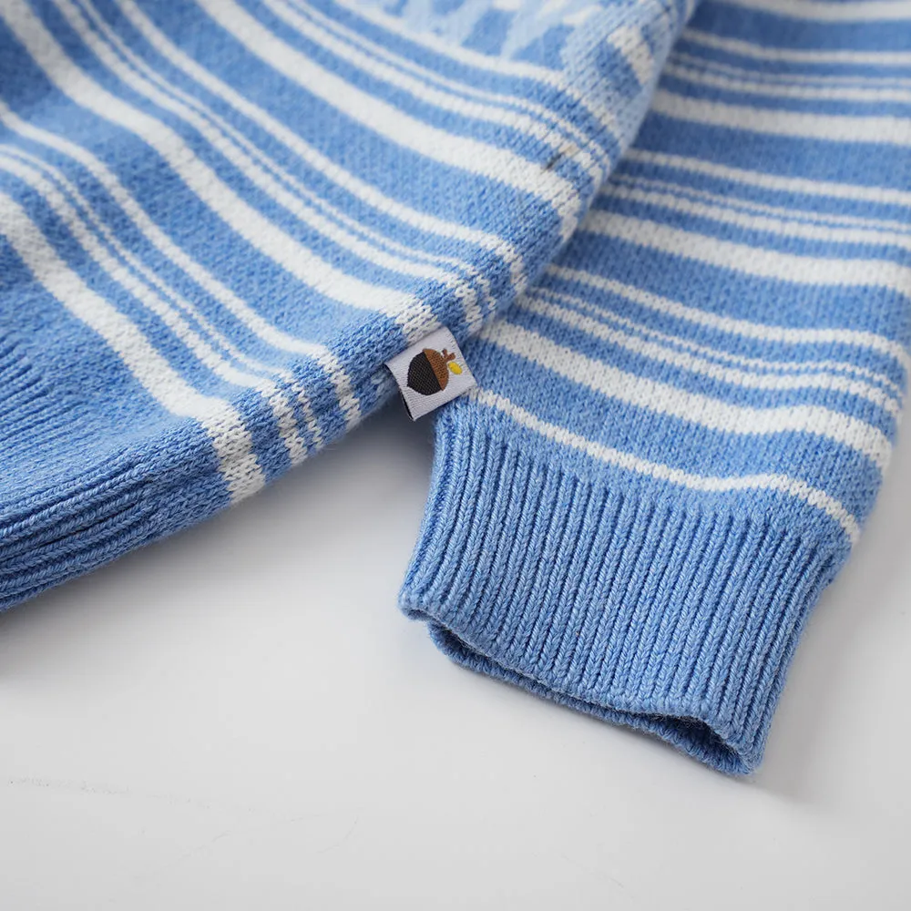 Vauva FW23 - Baby Boys Blue and White Striped Cotton Long Sleeve Sweater