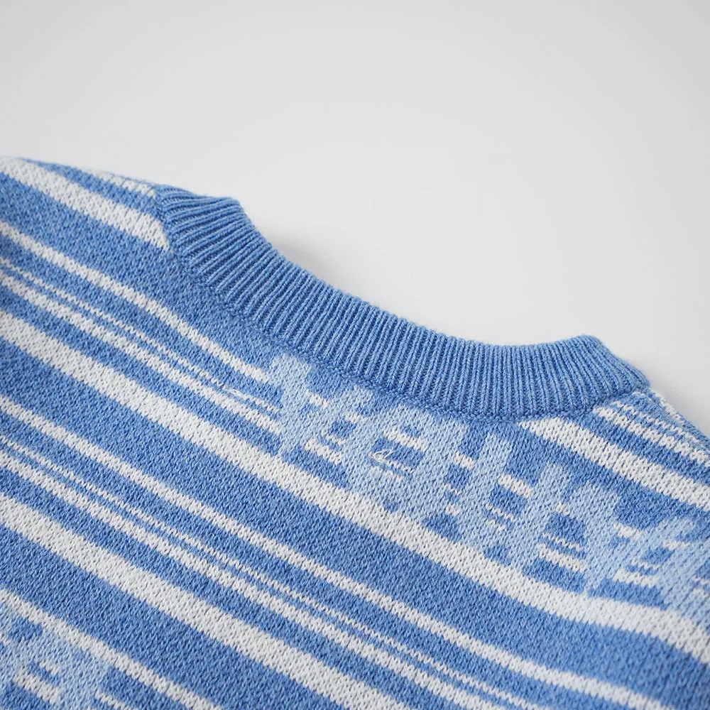 Vauva FW23 - Baby Boys Blue and White Striped Cotton Long Sleeve Sweater