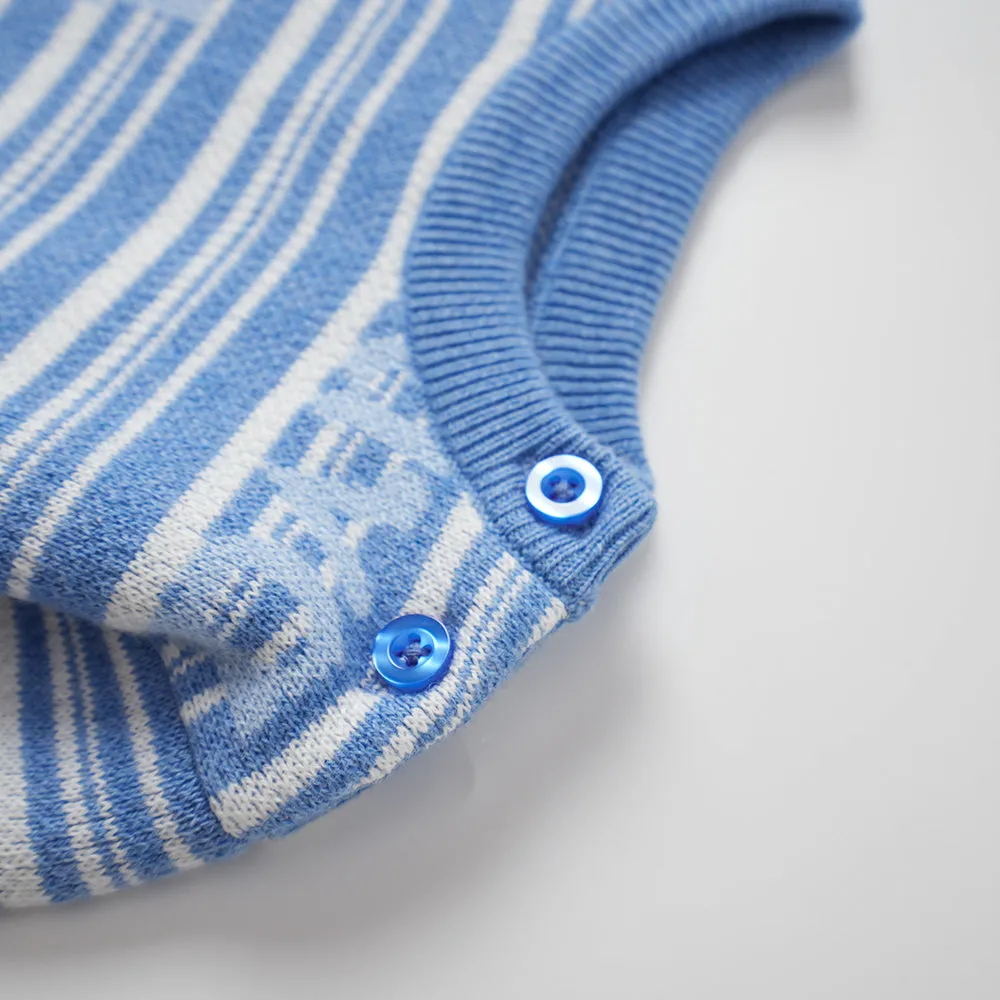 Vauva FW23 - Baby Boys Blue and White Striped Cotton Long Sleeve Sweater