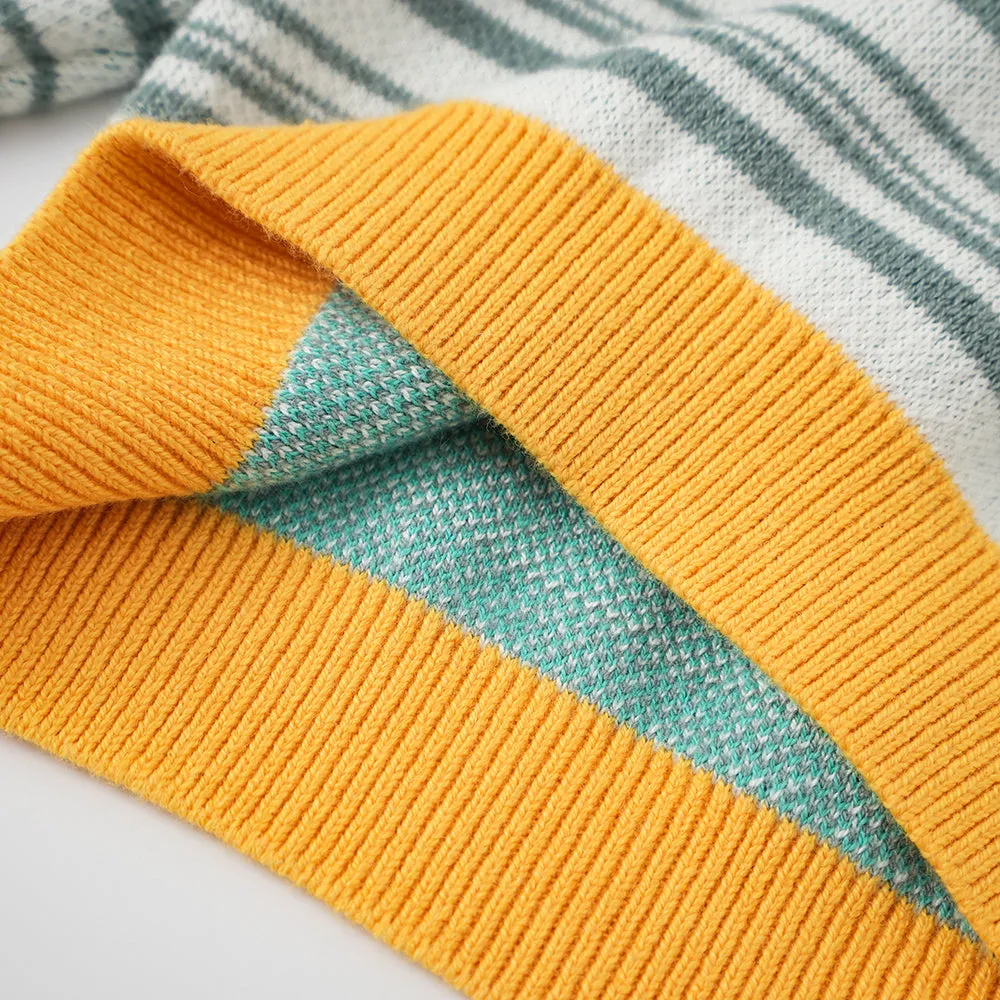 Vauva FW23 - Baby Boys Carrot Logo Striped Cotton Long Sleeve Sweater