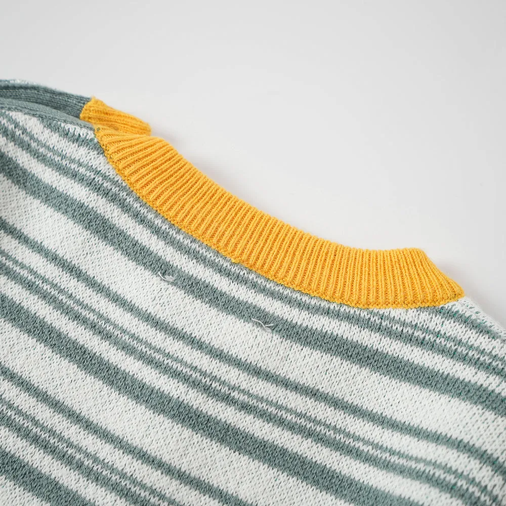 Vauva FW23 - Baby Boys Carrot Logo Striped Cotton Long Sleeve Sweater