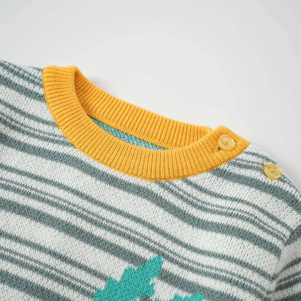 Vauva FW23 - Baby Boys Carrot Logo Striped Cotton Long Sleeve Sweater