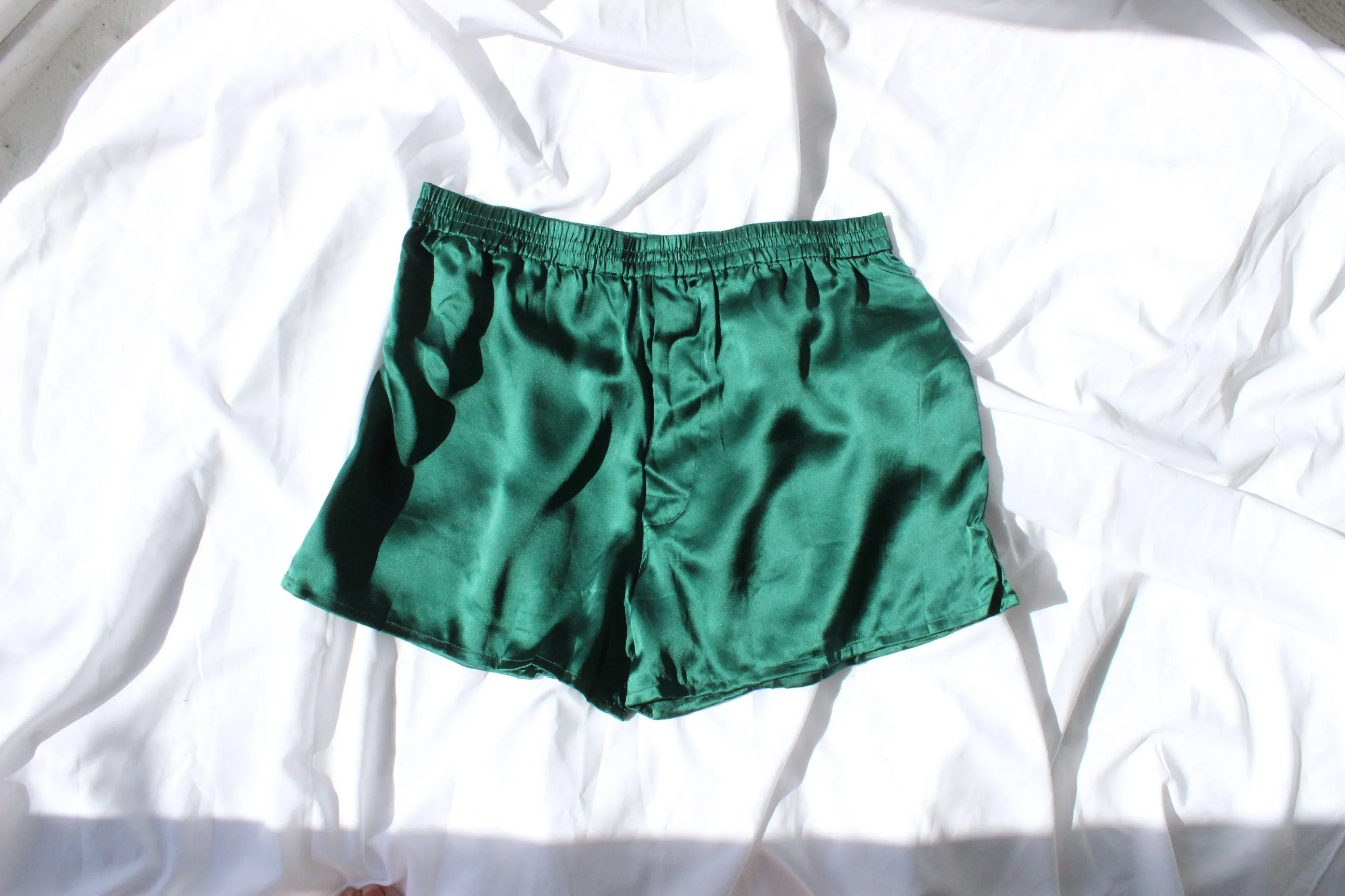 Vintage 80s PURE SILK Luxury Boxer Shorts in Green