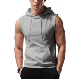 Wholesale Mens Workout Sleeveless Hooded Tank Tops with Pocket