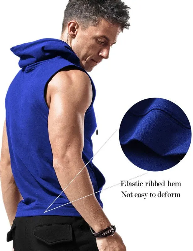 Wholesale Mens Workout Sleeveless Hooded Tank Tops with Pocket