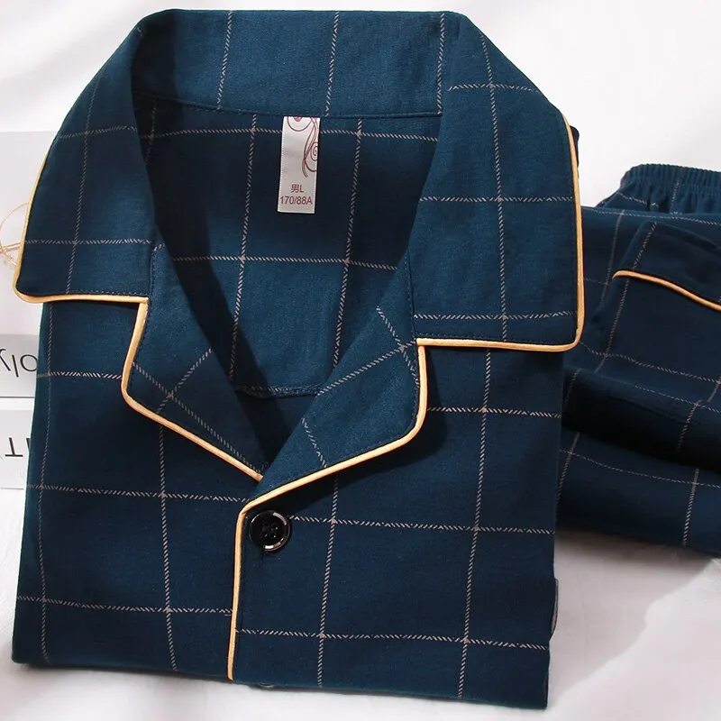 Winter 100% Cotton Pajamas Set for Men: Stylish Lounge Sleepwear