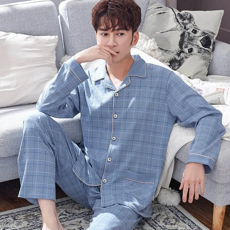 Winter 100% Cotton Pajamas Set for Men: Stylish Lounge Sleepwear