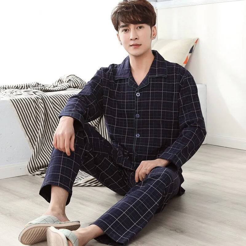 Winter 100% Cotton Pajamas Set for Men: Stylish Lounge Sleepwear