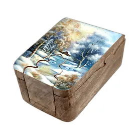 Winter Village Secret Wooden Puzzle Box 6x3.5" by G.DeBrekht, Unique Hand Carved Gift