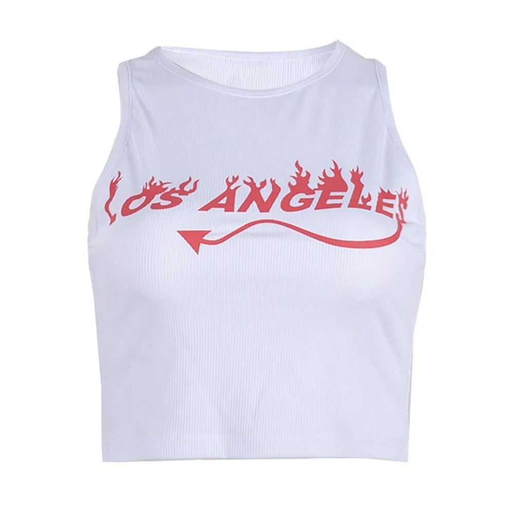 Wjczt Women's T-shirt  2022 Summer Clothes Ins Vest Letter Print Navel Short Top Sleeveless High Street Nigh Club Outfit New