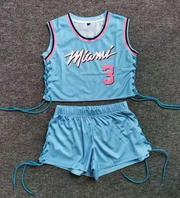 Women Basketball shorts crop top lace up shorts set