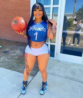 Women Basketball shorts crop top lace up shorts set