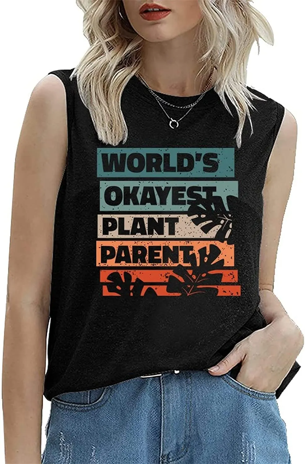Women Plant Lady Tank World's Okayest Plant Parent Botanical Tee Shirt