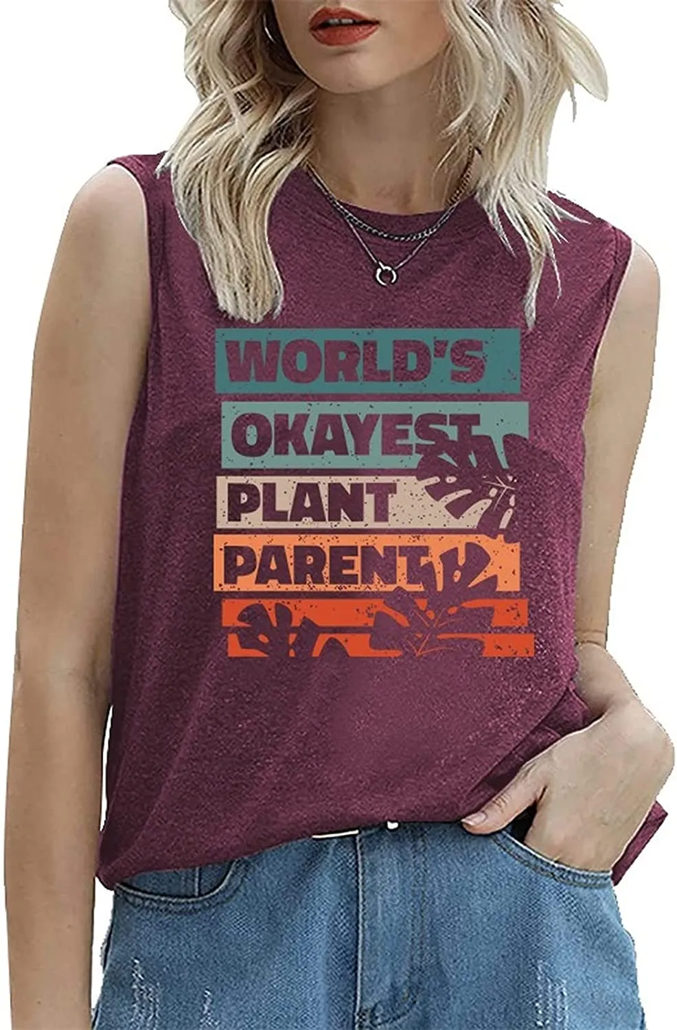 Women Plant Lady Tank World's Okayest Plant Parent Botanical Tee Shirt