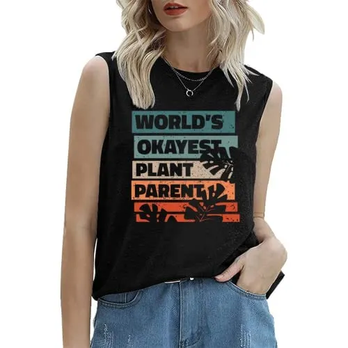 Women Plant Lady Tank World's Okayest Plant Parent Botanical Tee Shirt