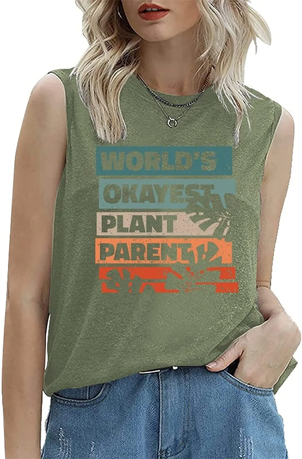 Women Plant Lady Tank World's Okayest Plant Parent Botanical Tee Shirt