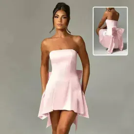Women's Mini Tube Dress With Big Bow Summer Fashion Tube Top Short Skater Dress.