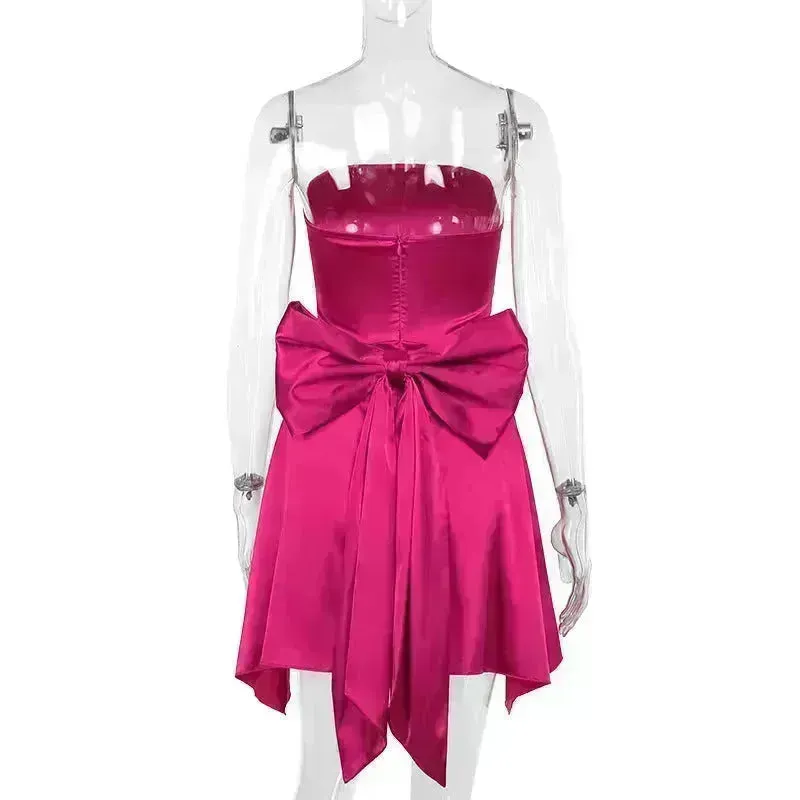Women's Mini Tube Dress With Big Bow Summer Fashion Tube Top Short Skater Dress.