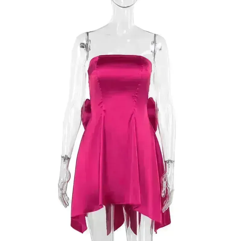 Women's Mini Tube Dress With Big Bow Summer Fashion Tube Top Short Skater Dress.