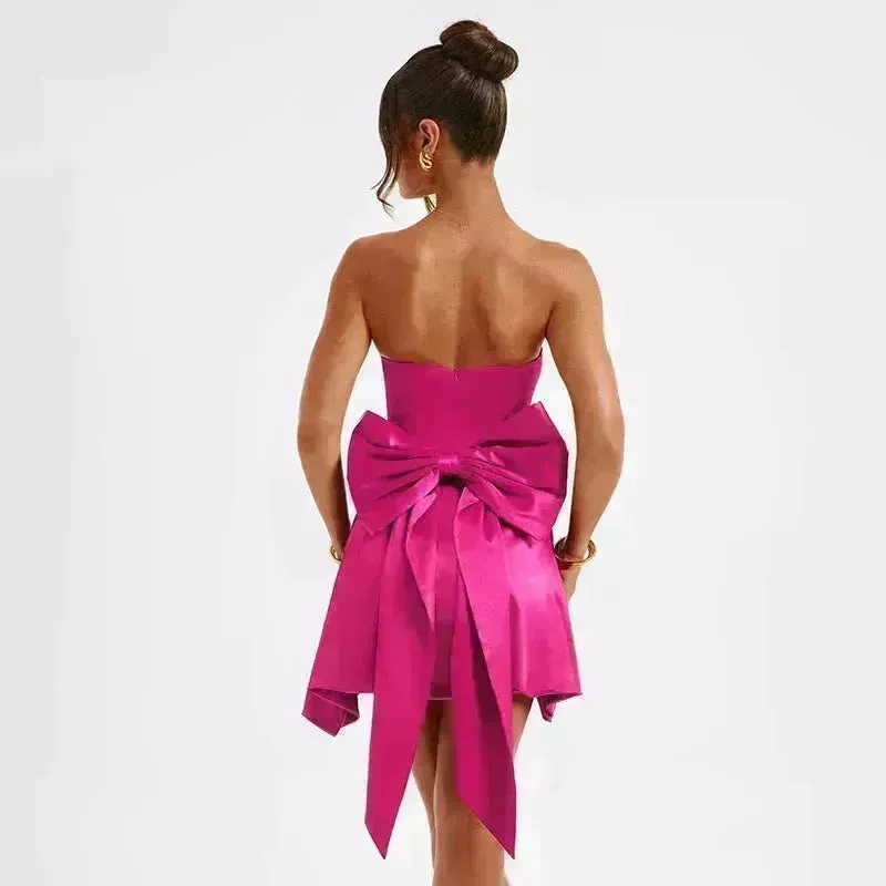 Women's Mini Tube Dress With Big Bow Summer Fashion Tube Top Short Skater Dress.